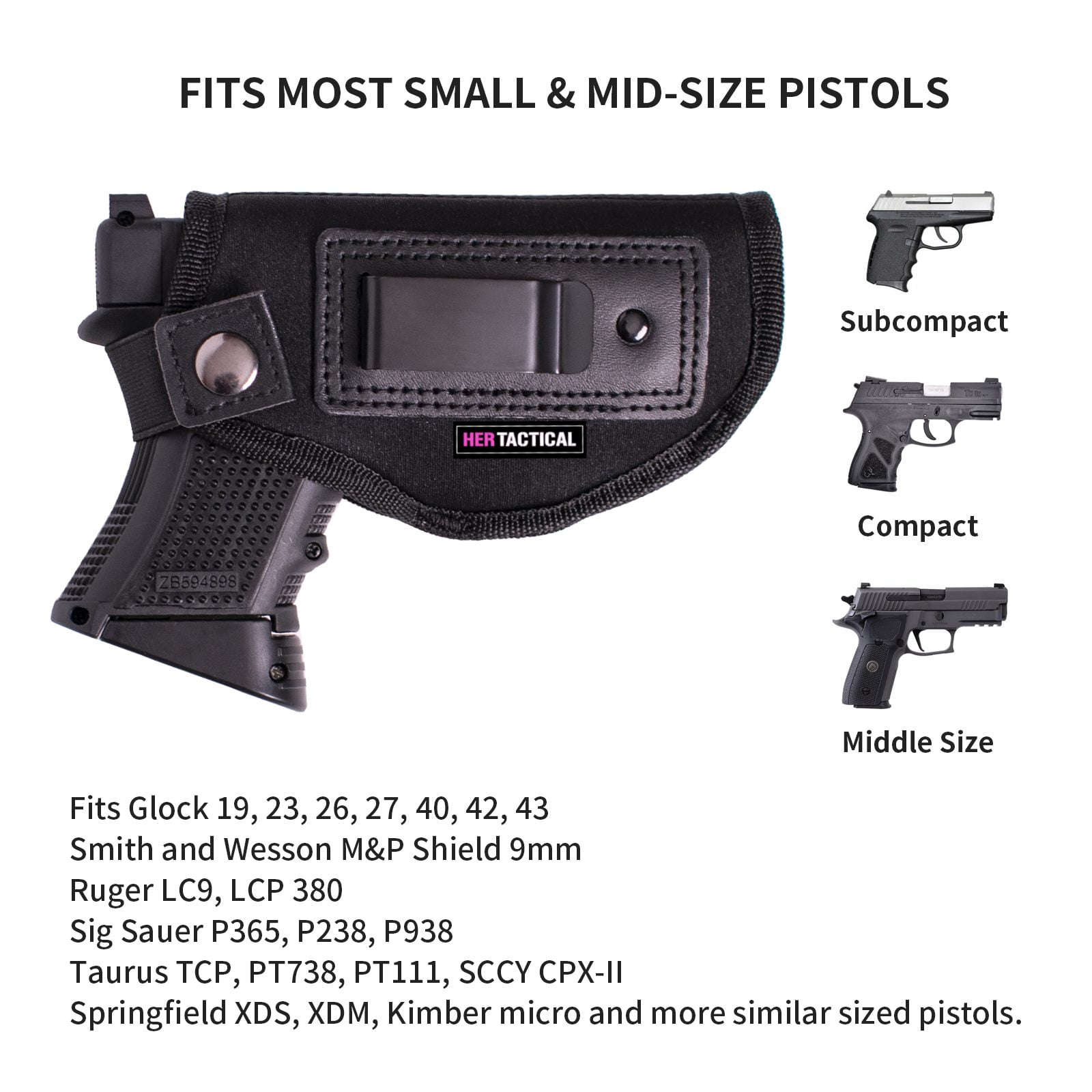 HER TACTICAL Holster for Women Universal Hip Holster for Compact Size - Black Right