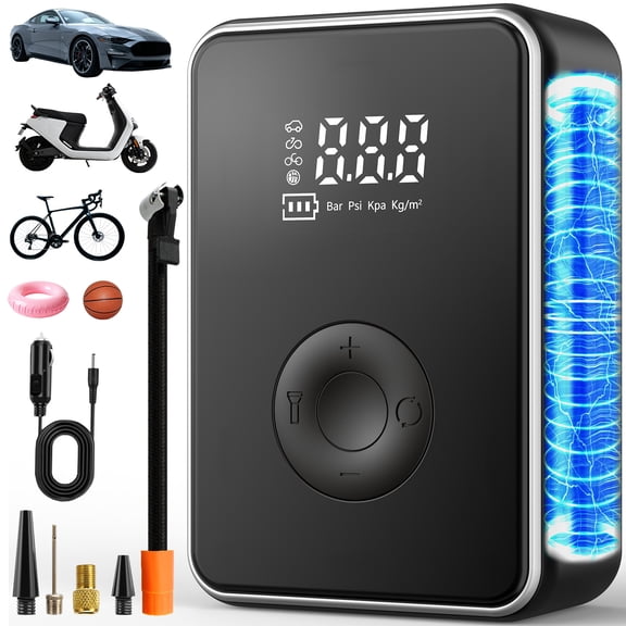 KIVDIT Tire Inflator Portable Air Compressor - 150PSI Air Pump For Car Tires with Digital Pressure Gauge, LED Light and Auto Shut-Off - Cordless Pump for Car, Motorcycle, Bicycle, Ball