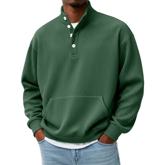 Men's Solid Sweatshirt Pit Strip Half Open Collar Casual Printed Sweatshirt for Fall Winter