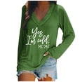thumbnail image 1 of KIHOUT - Blusas casuales para mujer, liquidación 2024, moda clásica, estampado de letras, cuello en V, blusas básicas holgadas, camisetas de manga larga, blusas tipo túnica para otoño, 1 of 4