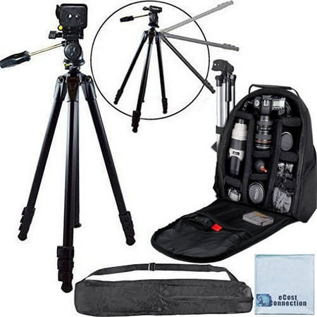 80-Inch Elite Series Professional Heavy Duty Camcorder Tripod + BP SLR Backpack for Canon EOS C300 EOS C500 4K XH-A1s XH-G1 XH-G1s XL2 & More... + eCostConnection Microfiber Cloth