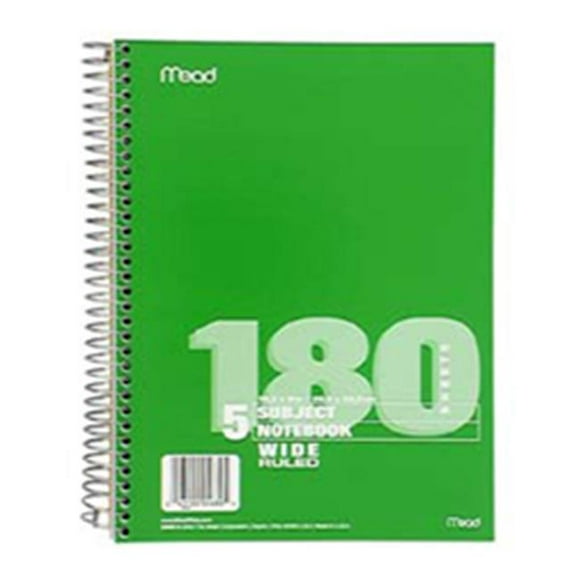 Mead Products Mea05680 Notebook Spiral 5 Subject 10.5 Inch X 8 Inch 180 Ct