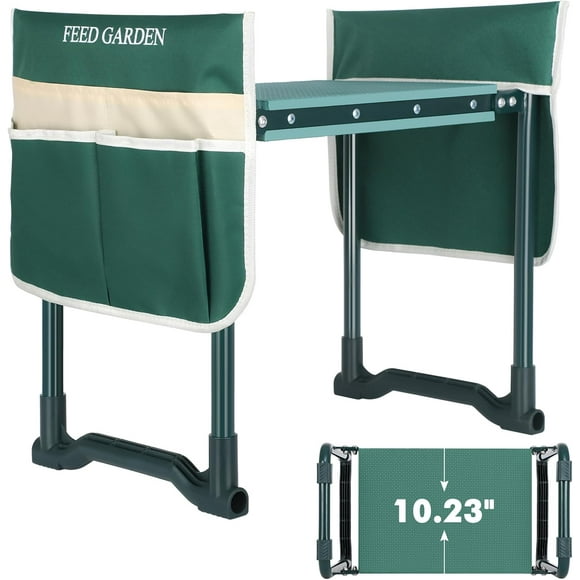 Garden Kneeler and Seat, Garden Stool with 10" Wide Soft Kneeling Pad, Heavy Duty Gardening Bench Chair with 2 Tool Pouches, Gardening Gifts for Women Seniors Women Mom Men, Green