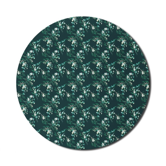 Botanical Mouse Pad for Computers, Seasonal Flourishing Tree Branches Nature Herbal Blossom, Round Non-Slip Thick Rubber Modern Gaming Mousepad, 8" Round, Petrol Blue Jade Green, by Ambesonne