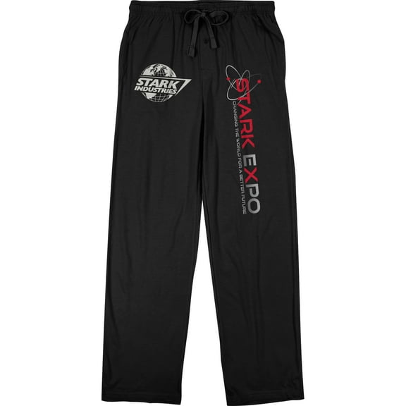 Marvel Comics IronMan Stark Expo Logo Men's Black Graphic Sleep Pajama Pants-3X-Large