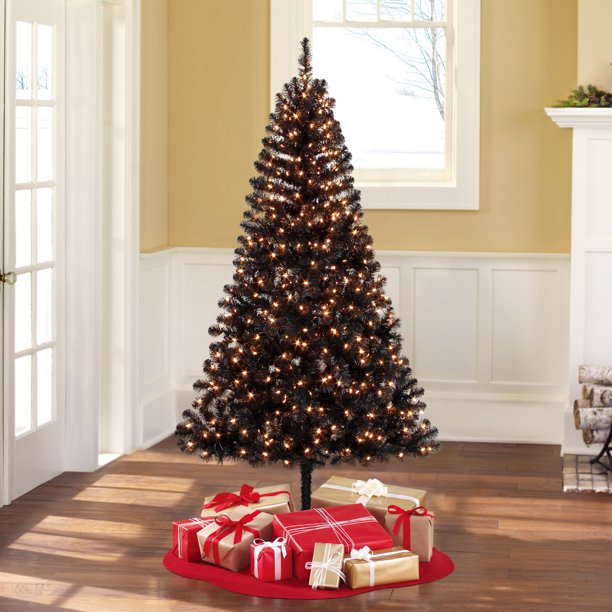Holiday Time PreLit 6.5' Madison Pine Black Artificial Christmas Tree, ClearLights