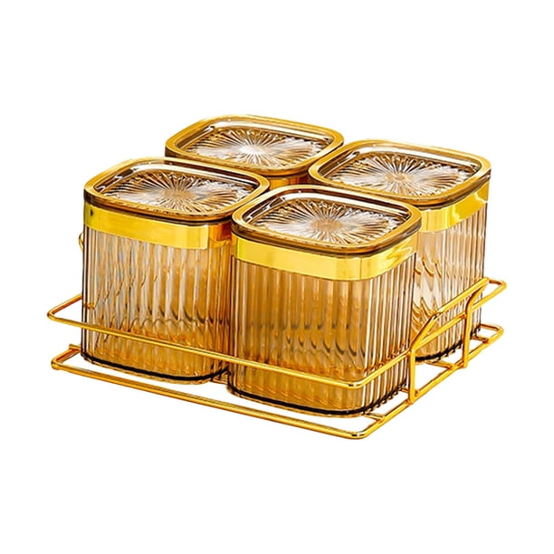Bandeja para frutos secos, ahorra espacio, multiusos, transparente, para condimentos, caramelos y nueces. Amarillo 4 cuadrados