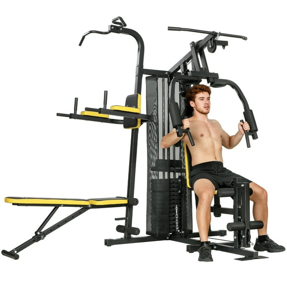 Soozier All-in-One Home Gym Machine with Weight Stack and Pulley System