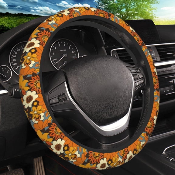 Bohemian Flowers Elastic Steering Wheel Cover Non-slip Breathable Neoprene Steering Wheel Covers, Women Men Car Accessories, Universal 15 Inch Fit Auto, Suvs, Truck
