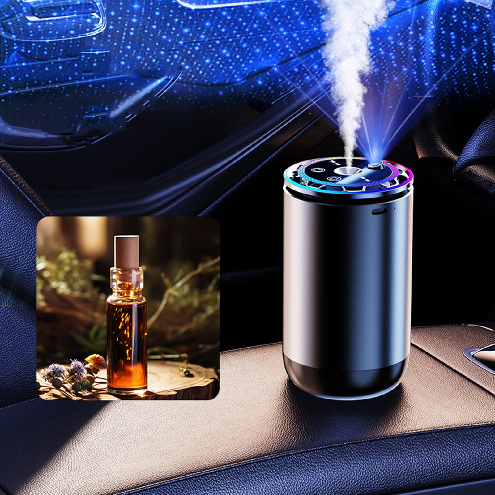 Pebbuoy Smart Car Air Freshener with Atmosphere Light Rechargeable Auto On/Off Easy to Install Intelligent Car Interior Aroma Device