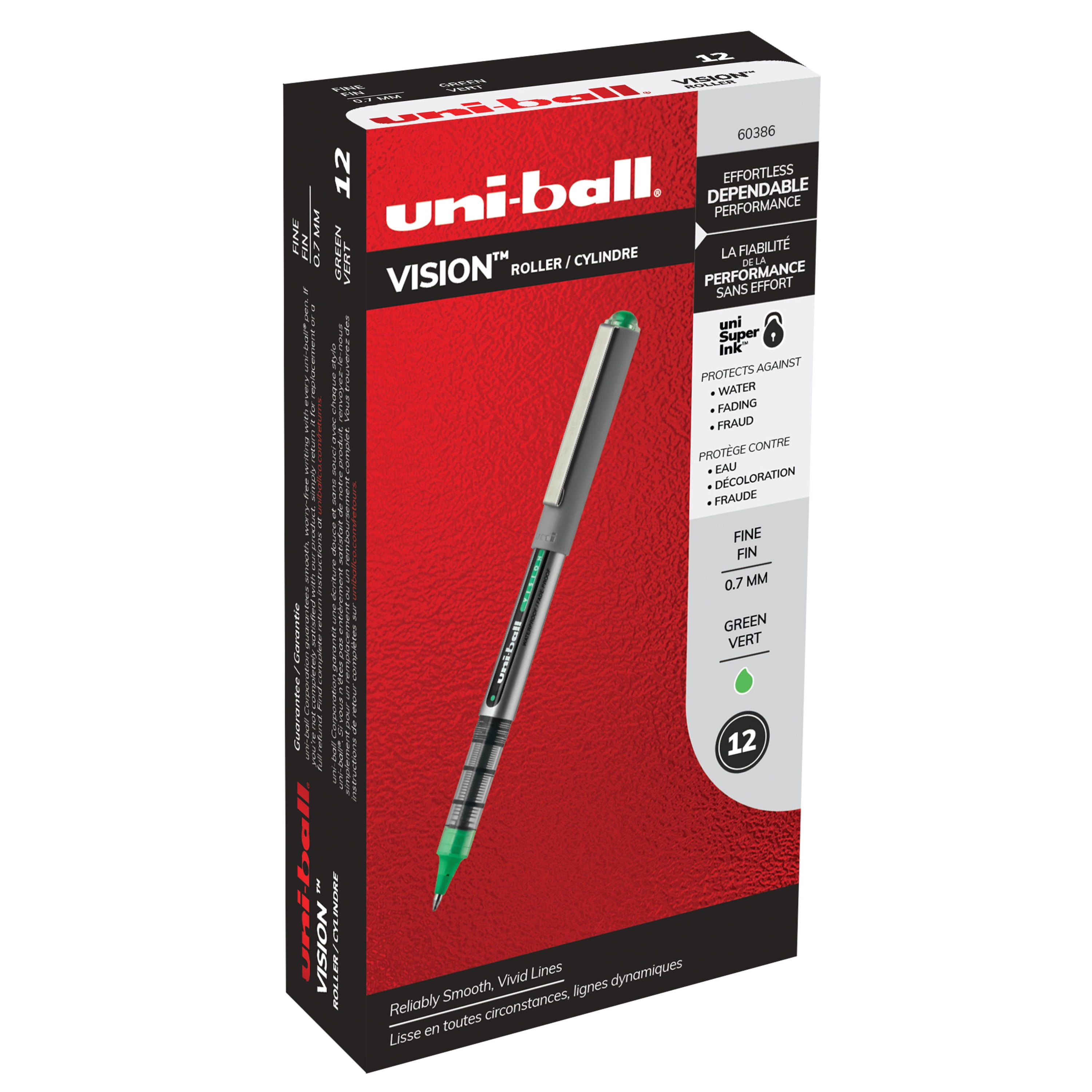 Uni-ball Vision Rollerball Pens, Fine Point (0.7 mm), Green, 12 Count