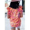 thumbnail image 3 of Women's Orange Abstract Print V Neck Ruffled Sleeve Blouse, (US 20-22)2XL, 3 of 7