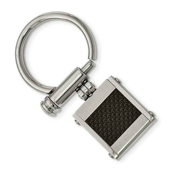 Stainless Steel Black Carbon Fiber Key Chain - Measures 54.3x21.5mm Wide