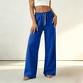 thumbnail image 4 of Women's Wide Leg Pants High Waisted Drawstring Elastic Waist Solid Color Loose Palazzo Lounge Pants with Pockets, 4 of 5