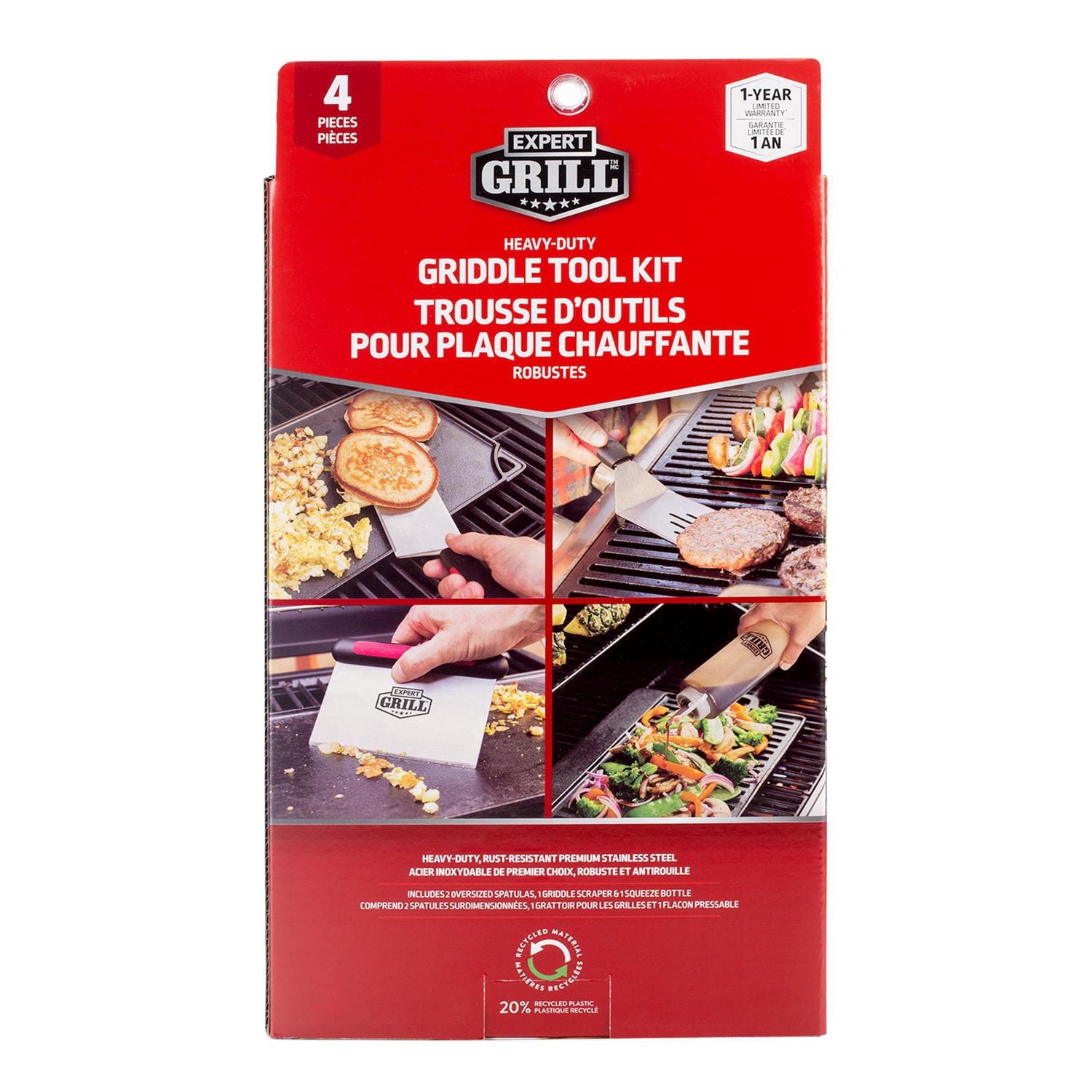 Expert Grill Grilling Accessories BBQ Grill Tools Set, 4 Pieces Stainless Steel Grill Kit