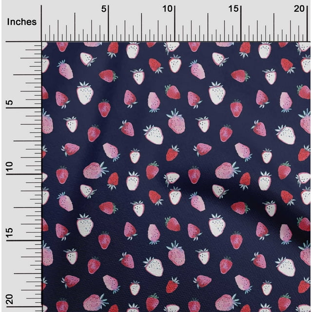 oneOone Rayon Navy Blue2 Fabric Strawberry Fruits Sewing Craft Projects Fabric Prints By Yard 56 Inch Wide
