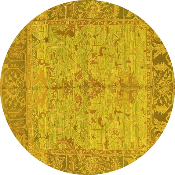 Ahgly Company Machine Washable Indoor Round Oriental Yellow Traditional Area Rugs, 3' Round