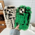 thumbnail image 3 of Fluffy Fuzzy Furry Warm Plush Stripe Pattern Compatible with iPhone Case (Grey,iPhone 13 Pro), 3 of 7