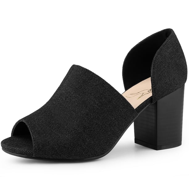 Sandalias de mezclilla con punta abierta y Tacones gruesos Perphy Negro 38