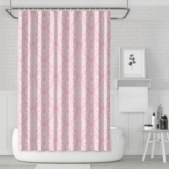 Waterproof Pink Damask Shower Curtain 72x72 Inch Boho Style Polyester Unique Shower Curtain for Bathroom Hotel Home Decor with 12 Plastic Hooks