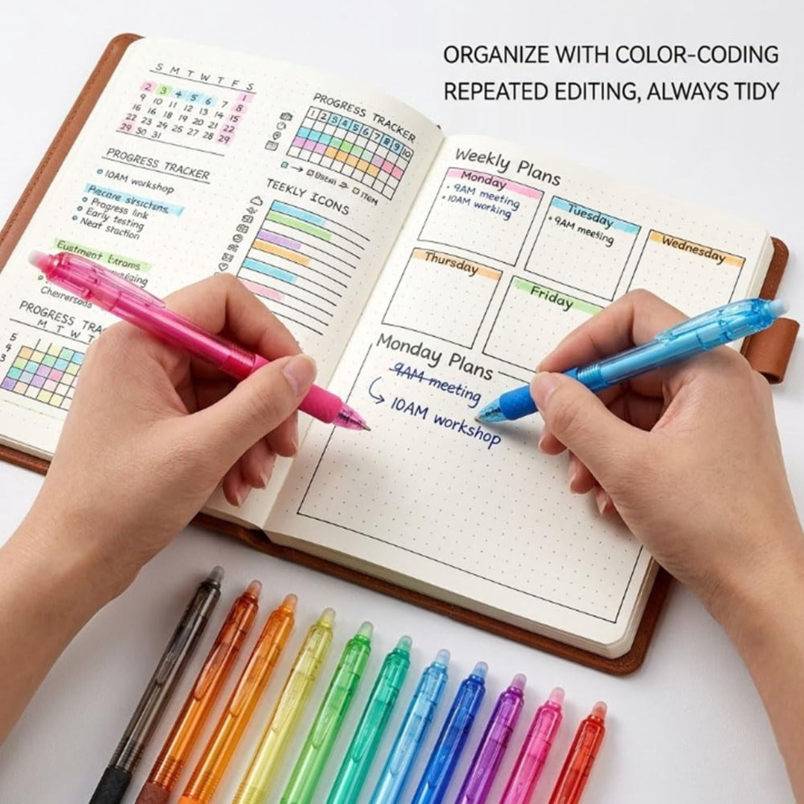 12 Pack Erasable Gel Pens – Multi-Color Retractable 0.7mm Fine Point, Built-In Eraser, Smooth Writing for Note Taking, Planner, Drawing & Office Supplies