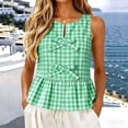 thumbnail image 2 of HappyYEE Summer Plaid Tank Tops for Women Round Neck Front Lace up Sleeveless Tops Loose Ruffle Flowy Casual Tanks Green XL, 2 of 8