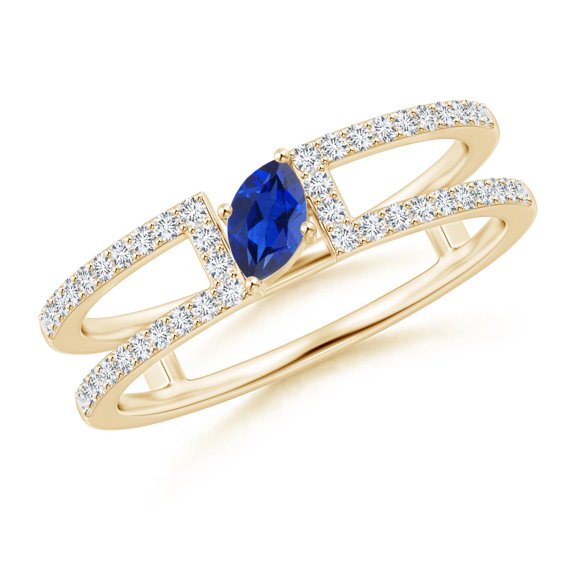 ANGARA Natural Tilted Marquise Sapphire Parallel Split Shank Ring in 14K Yellow Gold for Women (Size-5x2.5mm) | September Birthstone, Anniversary, Jewelry Gift for Women | Natural Blue Sapphire Ring