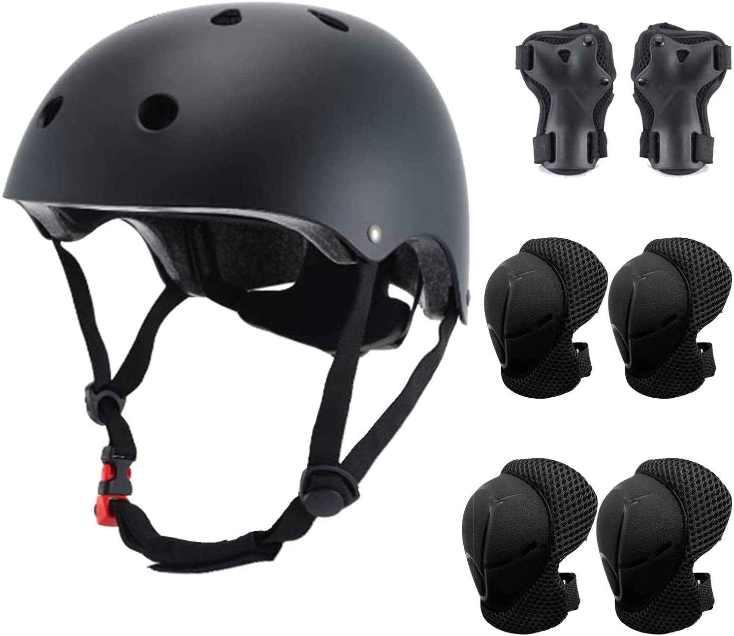 Kids Helmet Adjustable Sports Protective Gear Set Knee Elbow Wrist Pads Black 