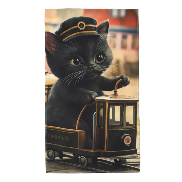 Fotbe Adorable Kitten On Mini Train Toalla Premium con Patrón, Toalla de Microfibra de Secado Rápido, Ligera y Altamente Absorbente (27.5x16in), Ideal para Uso Diario