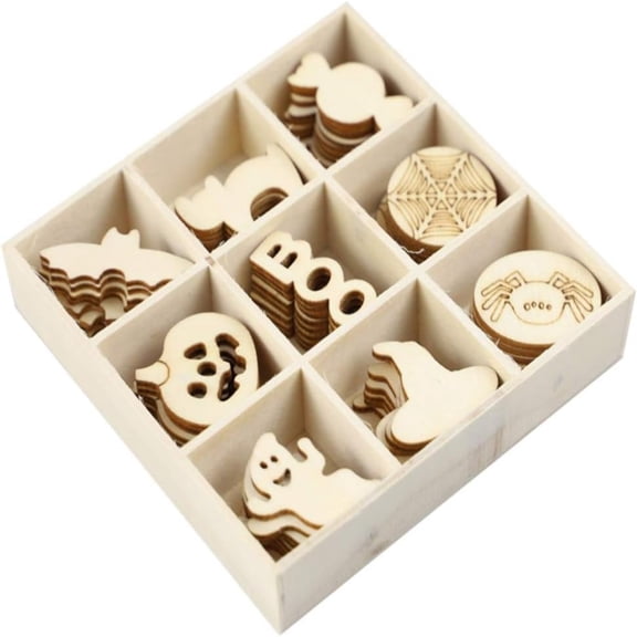 Clearance Under $8 72 Pcs Unfinished Wood Hanging Ornaments, Halloween DIY Craft Shapes for Party Decor