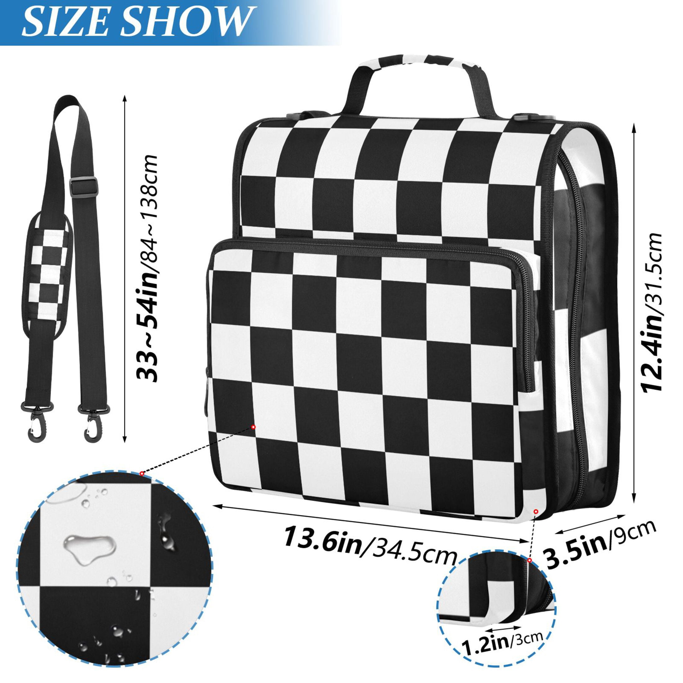 ALAZA Zipper Binder White and Black Checkered Grid Art Pattern 3 Ring Trapper Keeper File Folder Organizer Bag