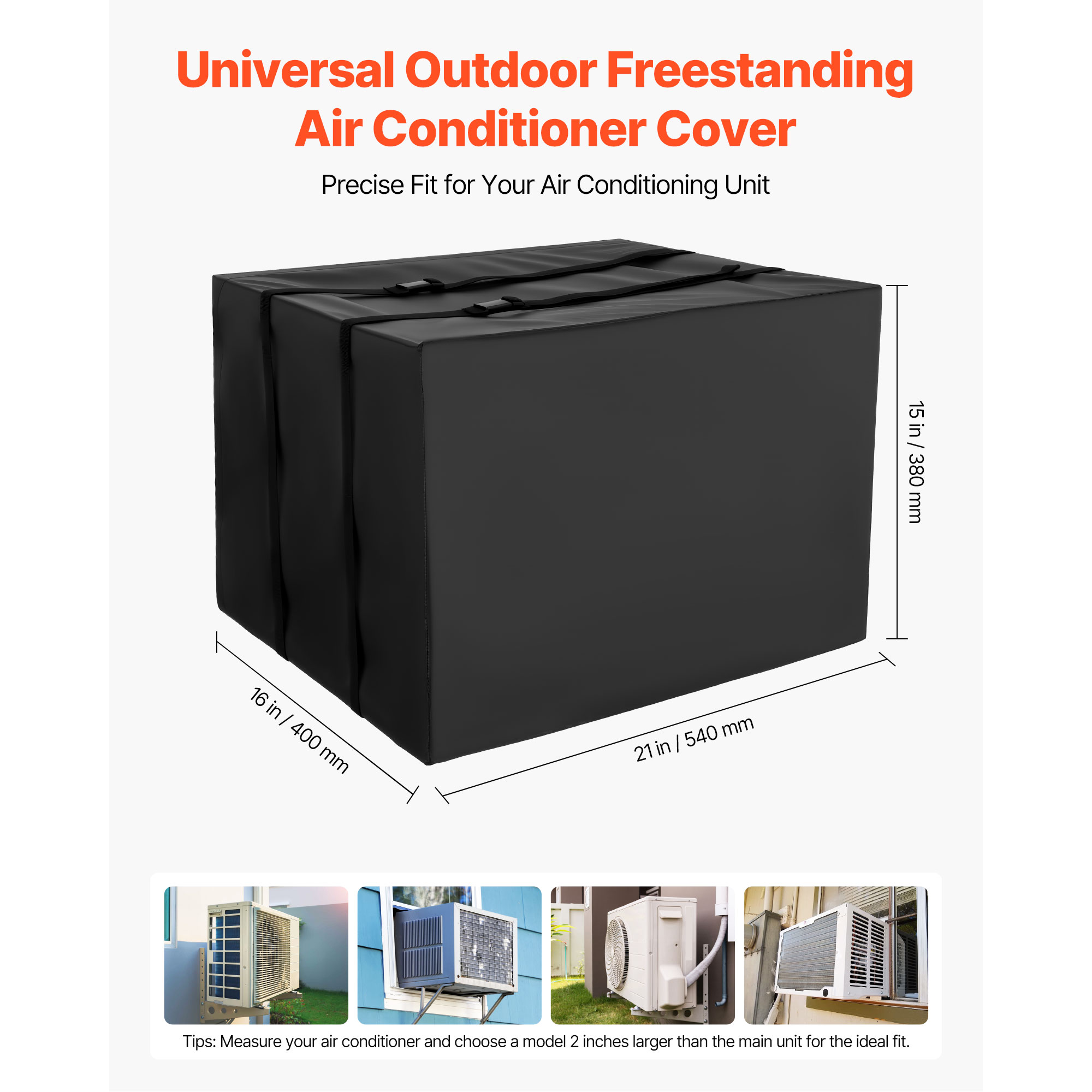 KFFKFF Air Conditioner Cover, 20.87 x 15.75 x 14.96 inch Protective Cover for AC Units, Dual-Layer, Water-Resistant Polyester Material, Adjustable Strap, Fits Most Outdoor Units