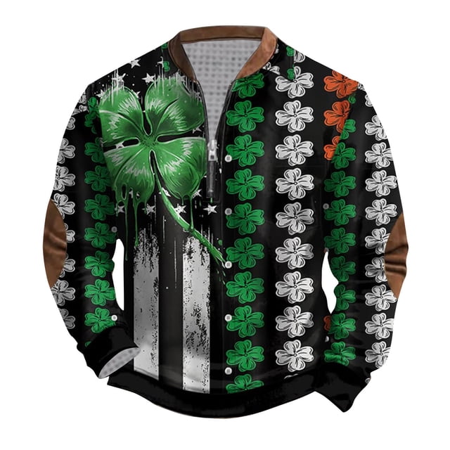 Penkiiy Mens St. Patrick's Day Irish Print 1/4 Zipper Collar Sweatshirt 5XL Multicolor