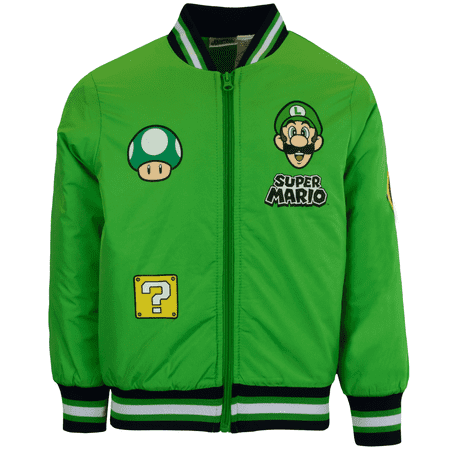 Nintendo Boys Super Mario Varsity Bomber Jacket (Little & Big Boys) Luigi & Toad Design Sizes 4&ndash;18