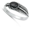 thumbnail image 4 of CHOOSE YOUR COLOR Feather Oval Simulated Black Onyx Ring .925 Sterling Silver Band CZ Female Size 10, 4 of 4