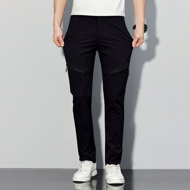Pantalones largos para hombre, de color liso, de seda helada, elásticos, con cordón, informales, deportivos, para hombre