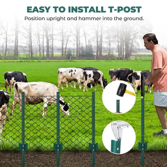 Royalbelle 12pcs 4FT Green Metal Fence Post, T Post for Wire Fence Lawn Garden