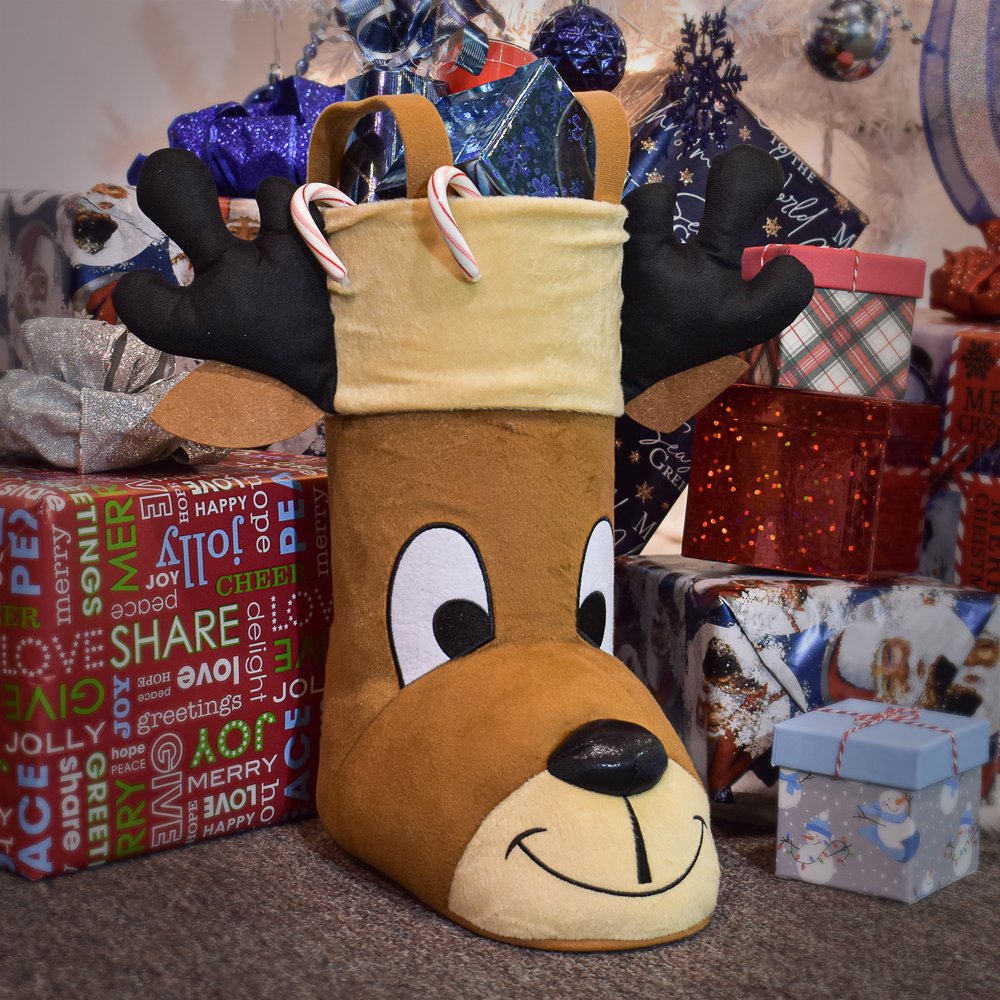 3D Plush Christmas Stocking, Reindeer 13"