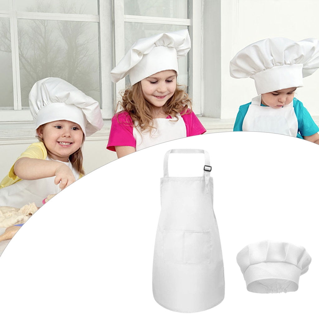 Chengu 6 Pieces Kids Chef Hat Apron Set, Boys Girls Aprons for Kids  Adjustable Cotton Aprons Kitchen Bib Aprons with 2