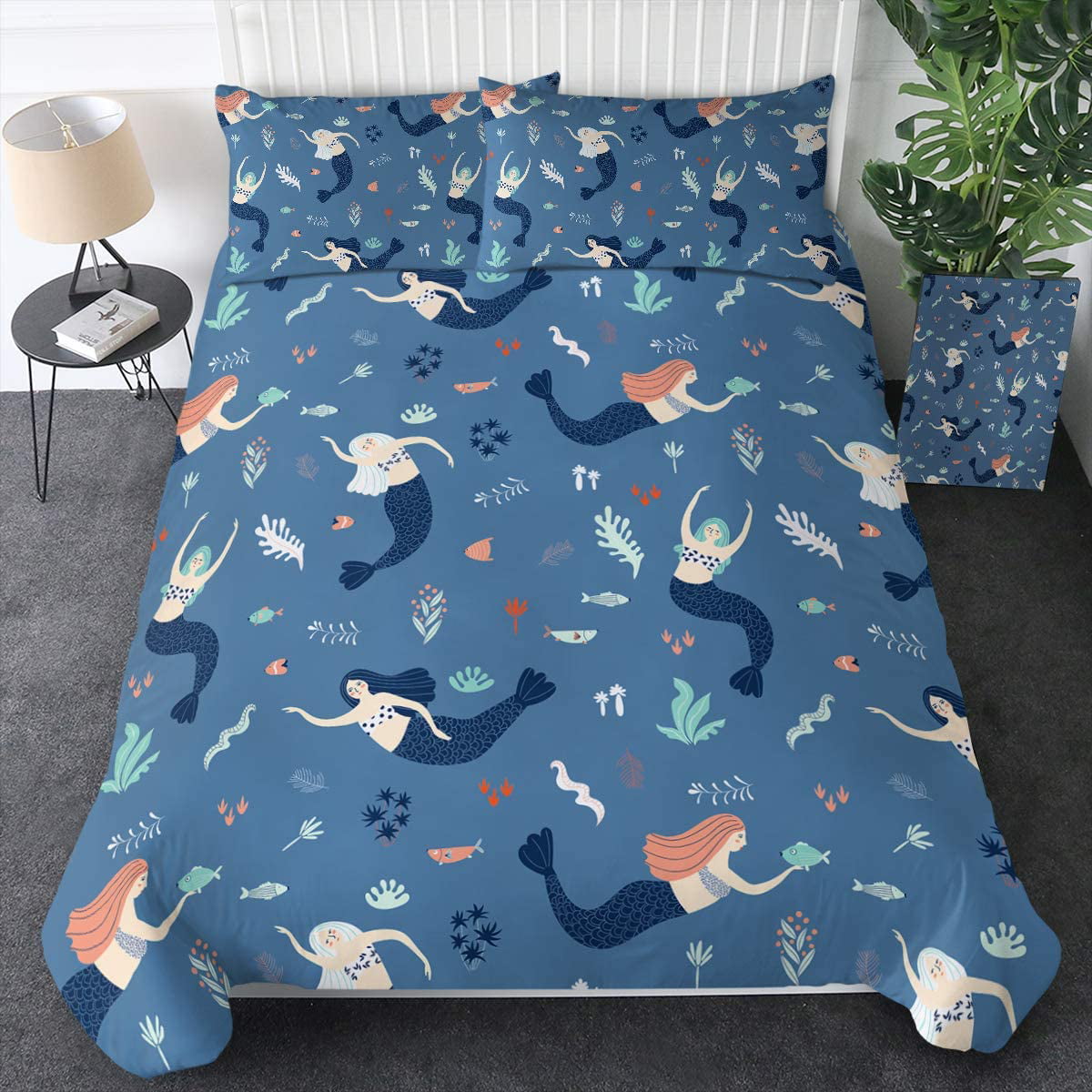 Multi Mermaid Star Fish Underwater Printed Duvet Cover Bedding Set 