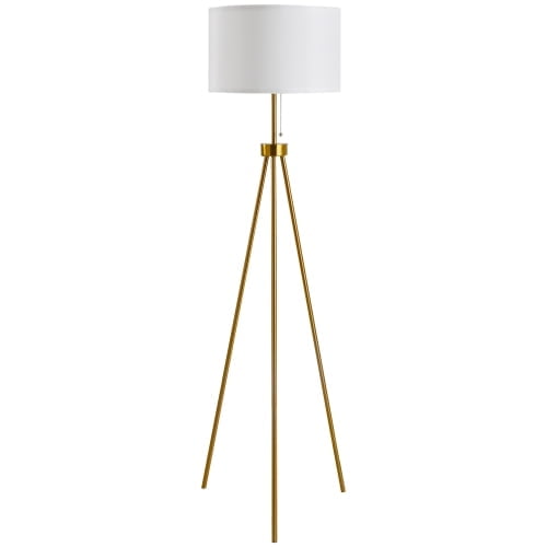 59.75" Standing Floor Lamp Fabric Lampshade Steel Tripod, Gold