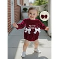 thumbnail image 6 of Gzhioc Infant Baby Girl Christmas Fall Romper 0 3 6 12 18 Months Letter Embroidery Long Sleeve Velvet Romper Bow Headband 2 Piece Set, 6 of 9