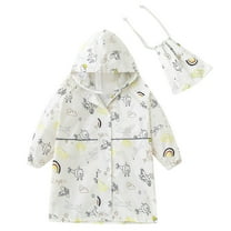 Odeerbi Toddler Kids Boys Girls Raincoats Waterproof Rain Jacket Hooded Cartoon Rain Poncho Reusable Rain Suit Lightweight Rainwear Baby Children Cute Print Windbreakers White