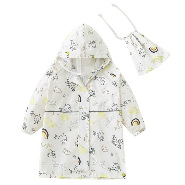 Penkiiy Toddler Rain Suit,Waterproof Kids Rainsuit,Unisex Baby Rain Coat Coverall 3-4 Years White