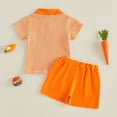 thumbnail image 4 of Staki Boys Easter Outfit Toddler Baby Boy Easter Outfit Bunny Carrot Print Button Up Short Sleeve T-Shirt Top+ Solid Shorts Set 12M 18M 24M Orange,0-6 Months, 4 of 5
