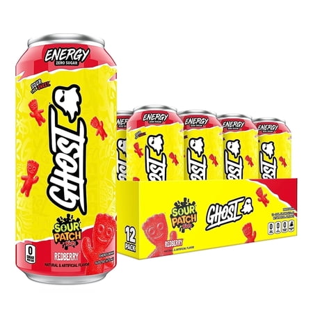 GHOST Zero Sugar Energy Drink, SOUR PATCH KIDS Redberry, 16 oz Can, 12 Pk