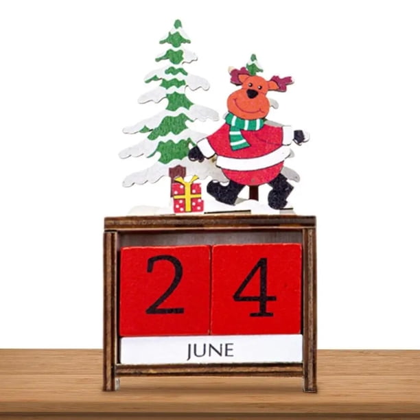 Calendario de cuenta regresiva de Navidad, calendario de Papá Noel pintado de madera, decoración de Adviento, decoraciones de mesa de fiesta