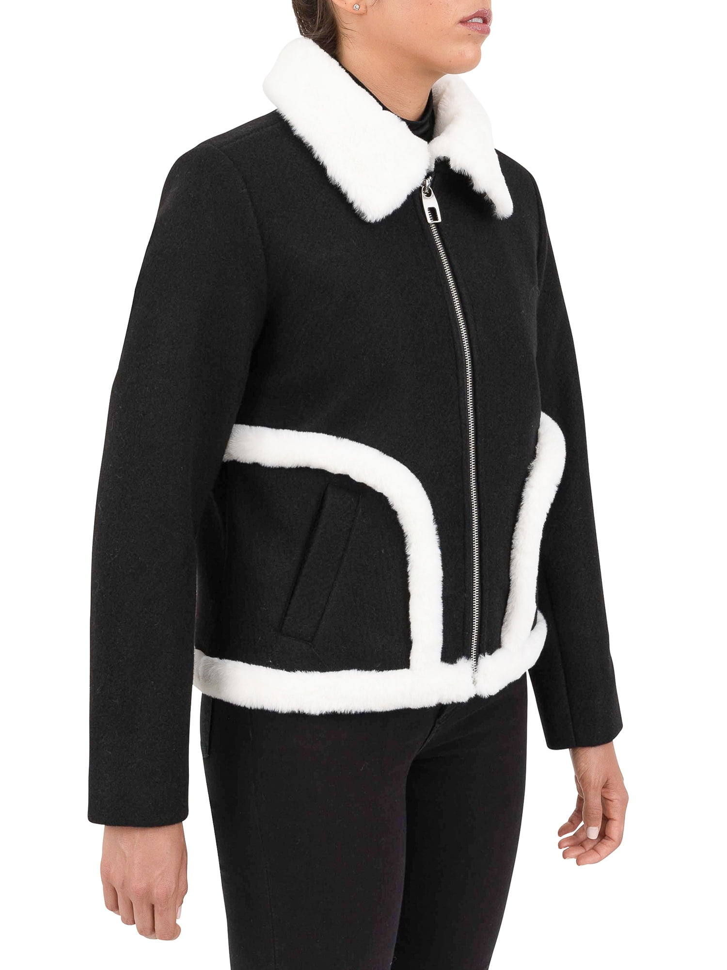 Cyn & Luca Women's Bomber Jacket with Faux Fur Trim