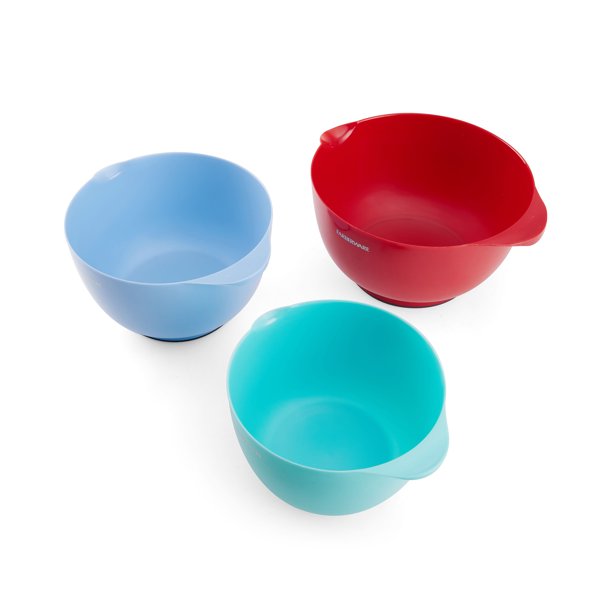 Baker's Advantage Set of 3 Plastic Mixing Bowls, Assorted Colors