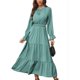 thumbnail image 1 of Vestido Dobladillo con volantes Manga larga Color puro Cordón Cintura alta Vestido de moda para mujer Verde claro L, 1 of 5
